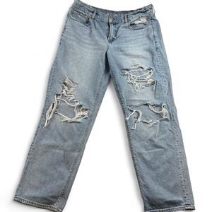 American Eagle Wide Leg Jeans Women’s Size 16 Blue Distressed Ripped Denim